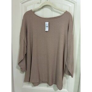 LOFT NWT Ribbed Top Sz  XL Casual  STRETCHY Beige Tan Fall